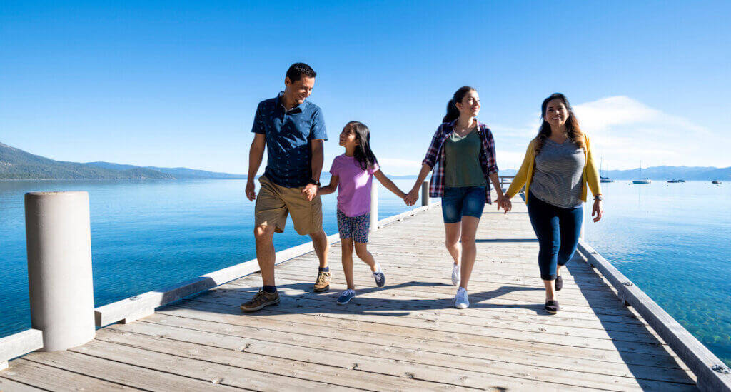 Family exploring Valhalla Pier at South Lake Tahoe