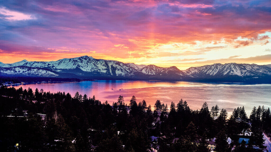 Colorful Sunset Mt Tallac Tahoe South Winter