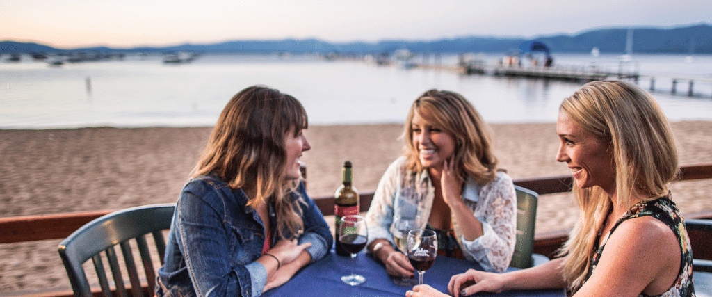 Women drinking wine in Tahoe South